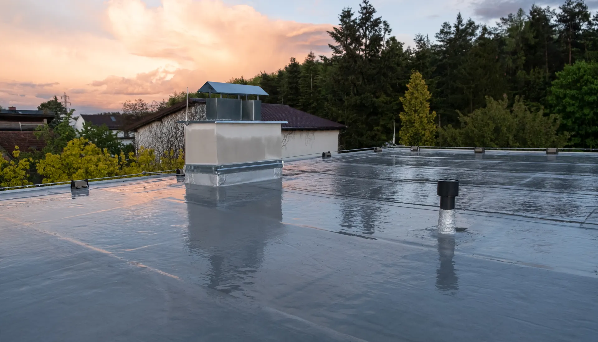 A finished flat roof with a roof vent