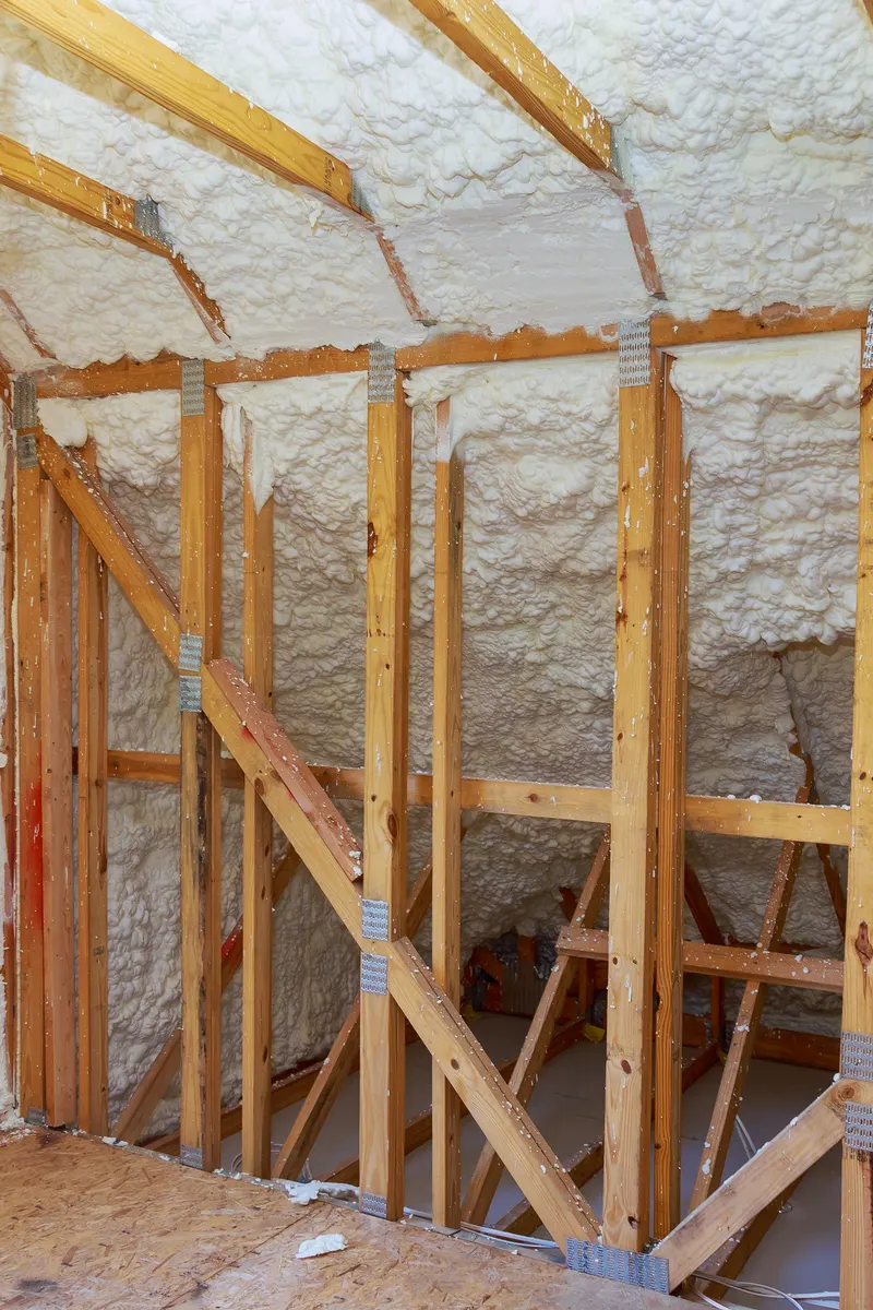 A loft with spray foam on the roof and walls